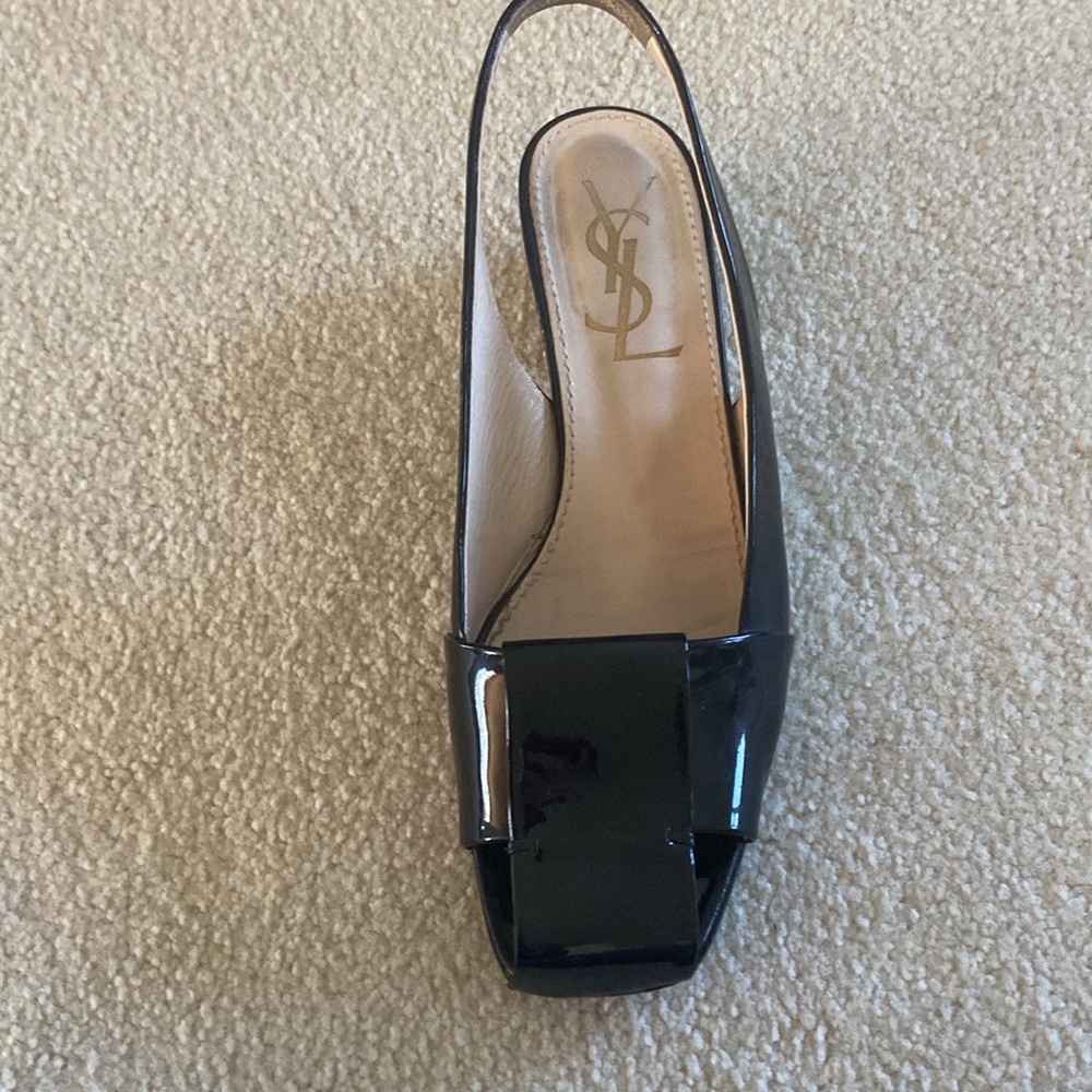 Yves Saint Laurent Black Patent sling back 1.5 inch heels, square toe si… - Picture 9 of 10